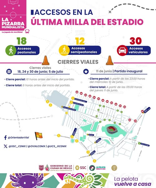SSC_CDMX's tweet photo. ⚽️ ¿Tienes boletos para los partidos del #Mundial2026 en el Estadio #CiudadDeMéxico?

Conoce los accesos por los que podrás ingresar a la #ÚltimaMilla para llegar al recinto.
 
Si necesitas más información, descarga este tríptico: 👇
https://t.co/2jrfyyodYw

Números de emergencia y atención: 🚨
☎️ 911
📱 App Mi Policía

🟢 WhatsApp: 👮🚓
+52 55 4331 9636 (Unidad de Contacto del Secretario)
+52 55 4891 1166 (Centro de Atención al Turista)
 
#SeguridadMundial