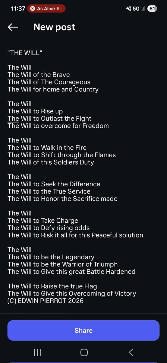 edwinpierrot13's tweet photo. "THE WILL"
@Xbox @Battlefield
#Poetry #Poem #Songwriting #CountryMusic #Inspiration #Motivation #Xbox #XboxOne #xboxseriesx #xboxlive #XboxShare #Battlefield #Battlefield2042 #gaming #onlinegaming #gamer #gameon #SoldierUp #tothebattlefield #nevergiveup #TryYourBest https://t.co/2ZYQITHppk