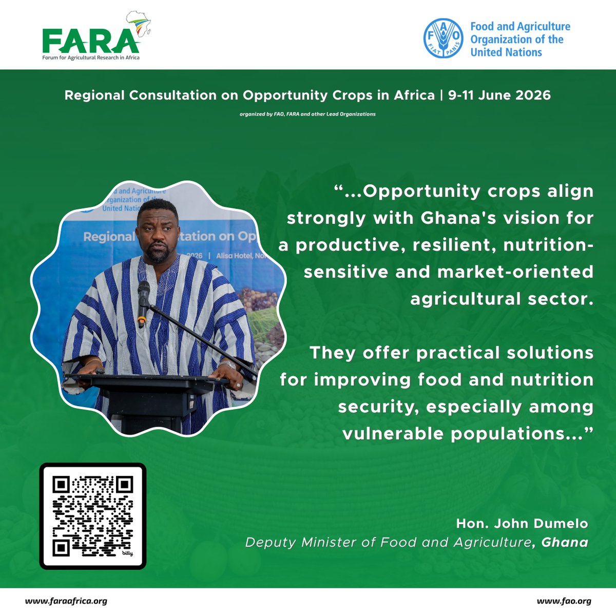 FARAinfo's tweet photo. "The transformation of our agrifood systems requires that we harness the full potential of our agricultural biodiversity while creating opportunities for farmers, processors, traders and agribusinesses." - @johndumelo

#OpportunityCrops #ForgottenFoods #FoodSystemsTransformation https://t.co/PlRzjH66AX