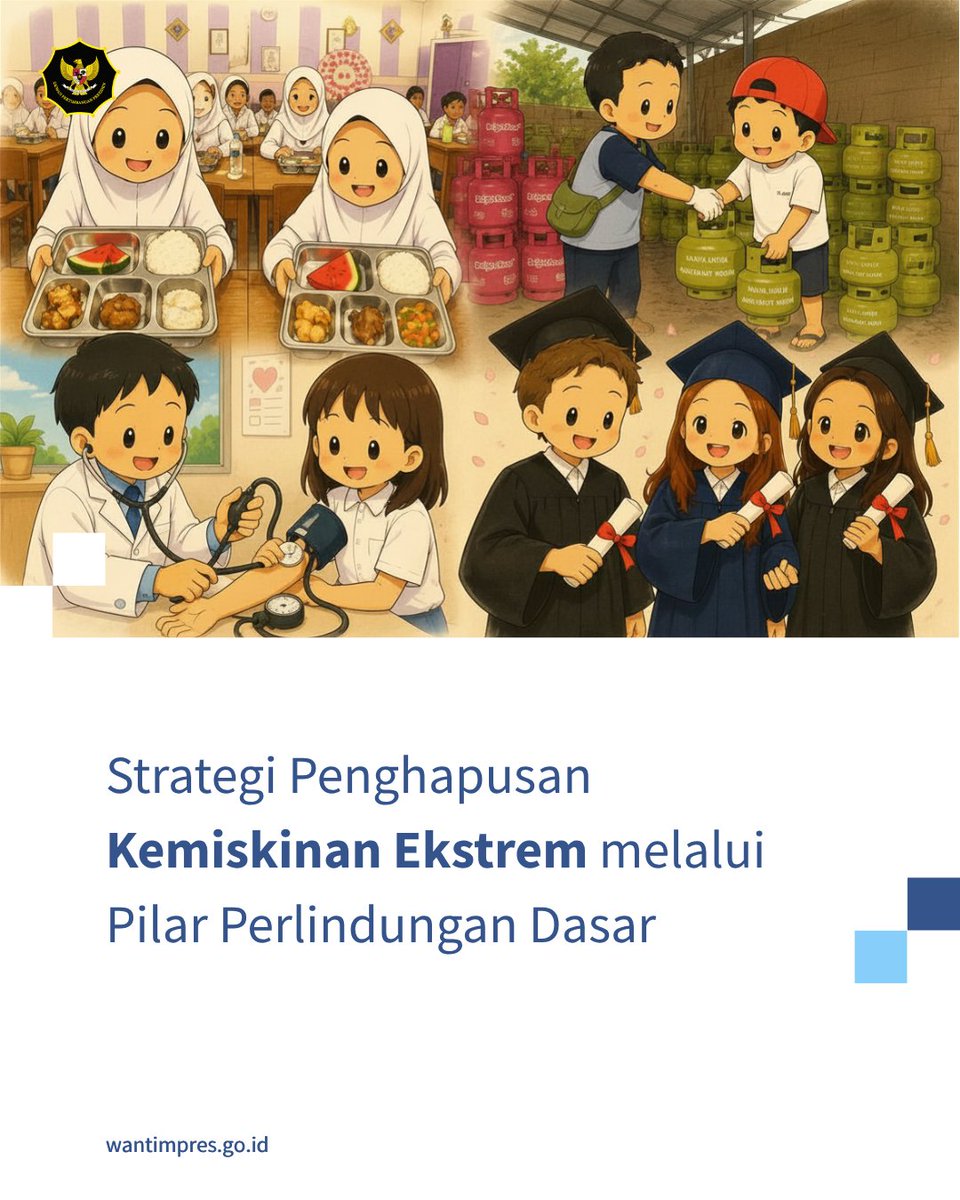 WantimpresRI's tweet photo. Penghapusan kemiskinan ekstrem menjadi agenda penting untuk mewujudkan kesejahteraan yang lebih merata. Melalui Inpres No. 8 Tahun 2025, Presiden Prabowo mendorong sinergi pemerintah dalam pemenuhan kebutuhan dasar masyarakat secara tepat sasaran melalui Pilar Perlindungan Dasar. https://t.co/rjWq8sZS4n