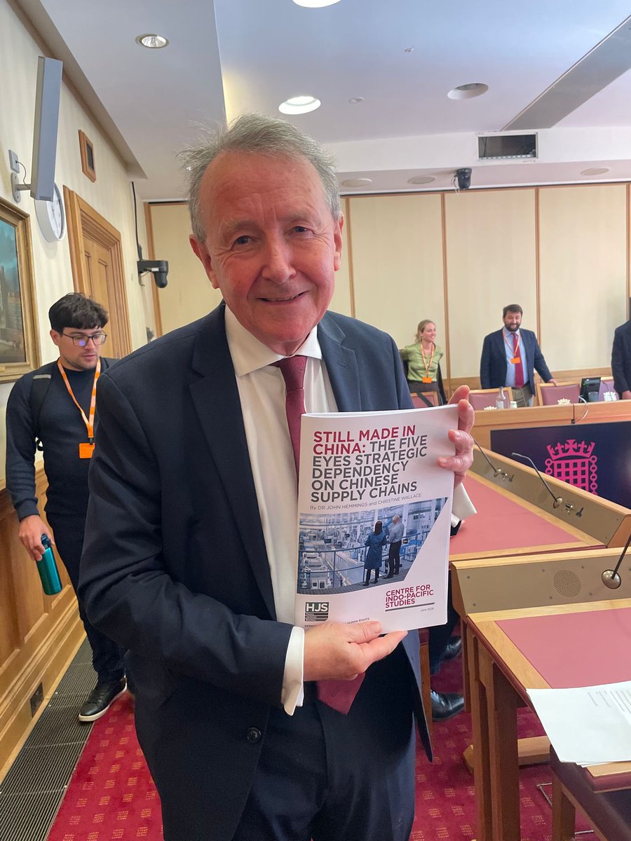 DavidAltonHL's tweet photo. Chaired the launch tonight of @HJS_Org Report “Still Made In China: the Five Eyes Strategic Dependency on Chinese Supply Chains.” Strategic dependency on the CCP regime - a hostile state - has grown by nearly 60% in a decade, with a trade deficit of more than £42 billion. As UK Governments foolishly deepen our strategic dependency on a state accused of genocide, and of using slave labour, this important and timely report should be required reading by all Government Ministers and Members of both Houses of @UKParliament @UKHouseofLords @HouseofCommons @Keir_Starmer @YvetteCooperMP @FCDOGovUK @JennyChapman @Lord_Collins @Vernon_Coaker @DanJarvisMBE @aliciakearns @TomTugendhat @Jeremy_Hunt @timfarron
