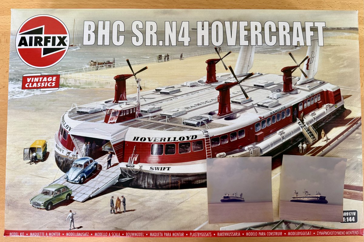 RushforthMike's tweet photo. Bought myself an Airfix model of the SR.N4 hovercraft that used to cross the channel. Back in 1975 I came back from a school trip to France in one, far more exciting than the Eurotunnel. I took a couple of photos using my mum’s Kodak Instamatic with 126 film, they are fading a bit after 50 years. I intend building the kit if I ever have the free time. #Airfix #Hovercraft