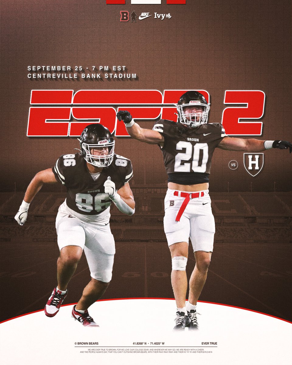 BrownU_Football's tweet photo. NATIONAL SPOTLIGHT 🏈

Brown's Game Against Harvard to Be Nationally Televised on ESPN2

📰- https://t.co/8BbHYp9rKS https://t.co/xfUZ6Y7lLM