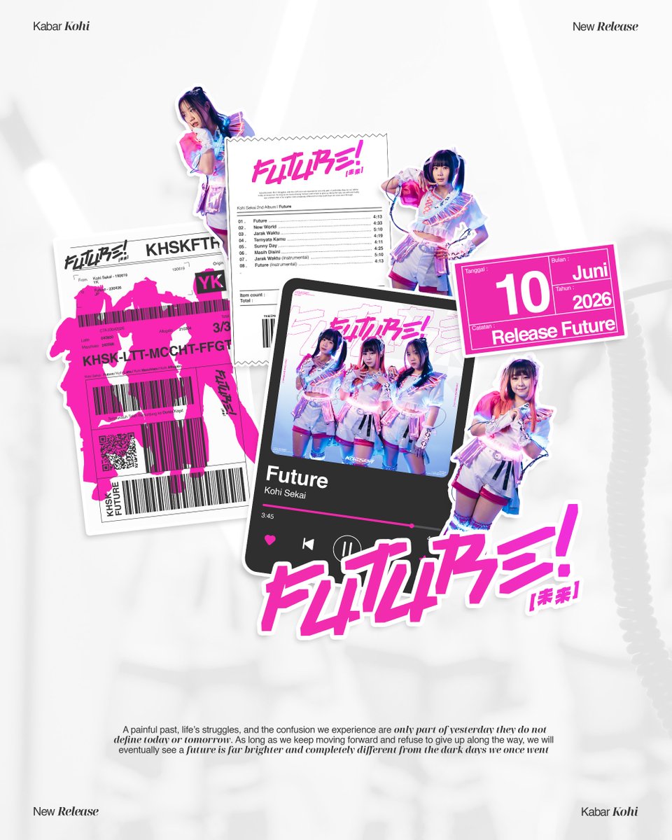 IndoGGUpdates's tweet photo. Kohi Sekai announced their new album "Future" to be released on digital streaming platform tomorrow. This album will feature 8 tracks, with two being instrumental version of "Future" and "Jarak Waktu". https://t.co/26Rz2LVq17