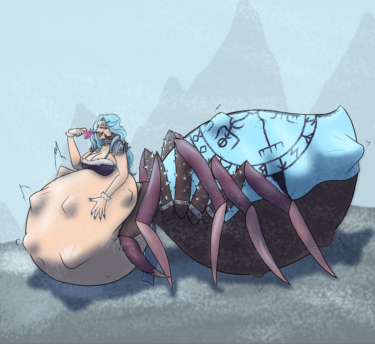 RagnoriaVT's tweet photo. (Tw hot spider lady) You know even as a big spider woman I’m still a hungry bitch. So sorry for eating your friends…well not really. Maybe you wanna join them? (Art by @DeepSeaFishye ) hope you all enjoy my new version of one of my old characters!!! https://t.co/nrDuv93LXN