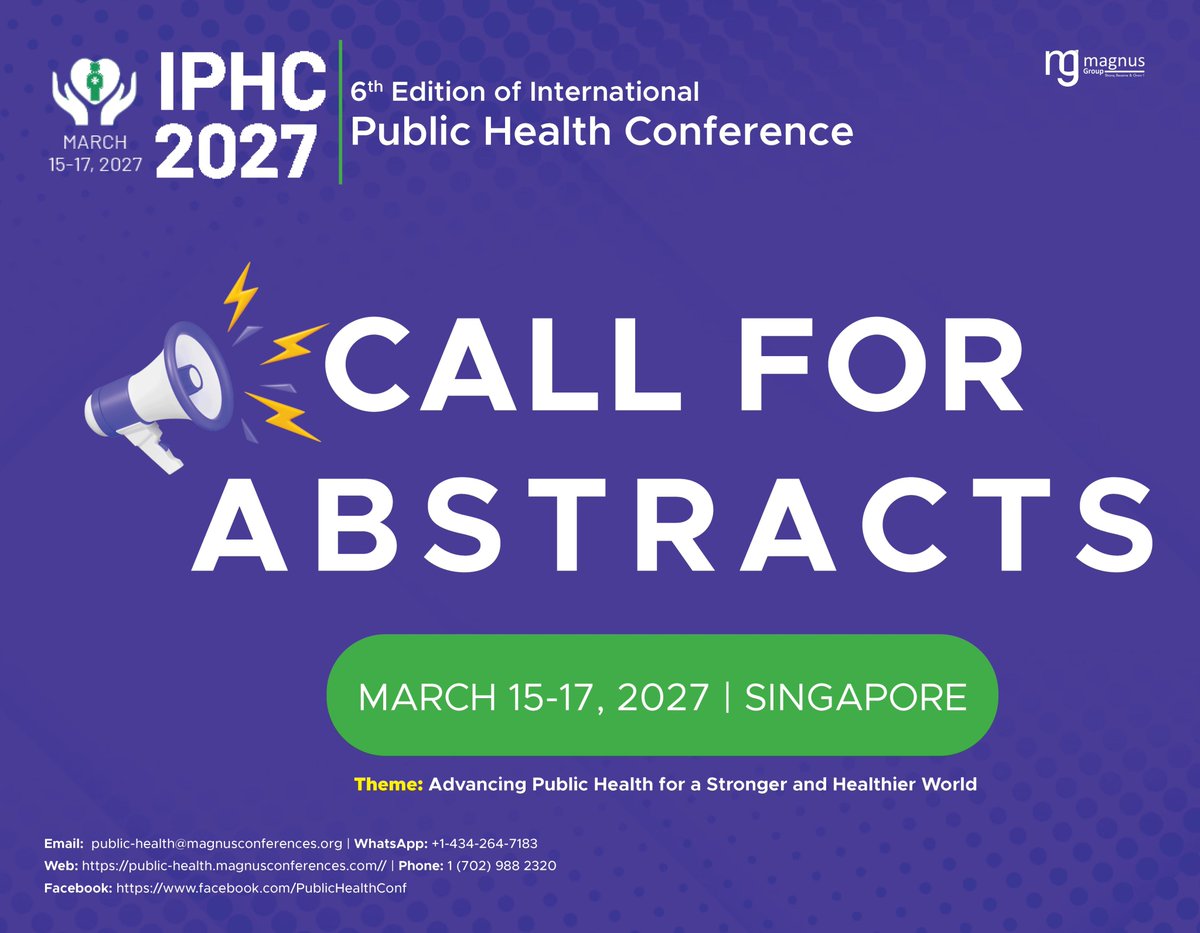 IPHC_Conference's tweet photo. 📢 Abstracts are OPEN for #IPHC2027!
🌍 @IPHC_Conference Organized by @magnus_group
📅 March 15–17, 2027 | Singapore
🎯 Your research. Global impact. 💡
📄Submit now: https://t.co/yKCR6WSEJC
🌐 Website: https://t.co/NWg3equdgB
#PublicHealthConference #PublicHealthConference2027 https://t.co/DatpTmX4jD