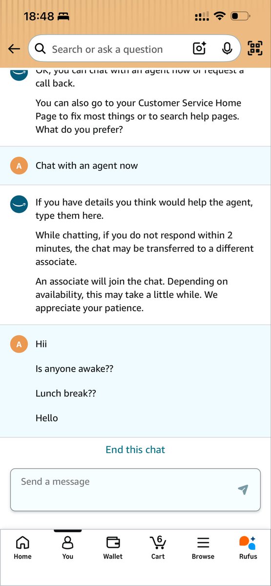 amiya_1988's tweet photo. WTF is wrong with @AmazonIN? Even as a Prime customer, I can't get support when I need it. My order is delayed, and after spending nearly 2 hours trying 5 different times to connect with customer service, I'm still unable to reach an associate.
Any response, @AmazonIN? #Amazon https://t.co/JXS7wIdLek