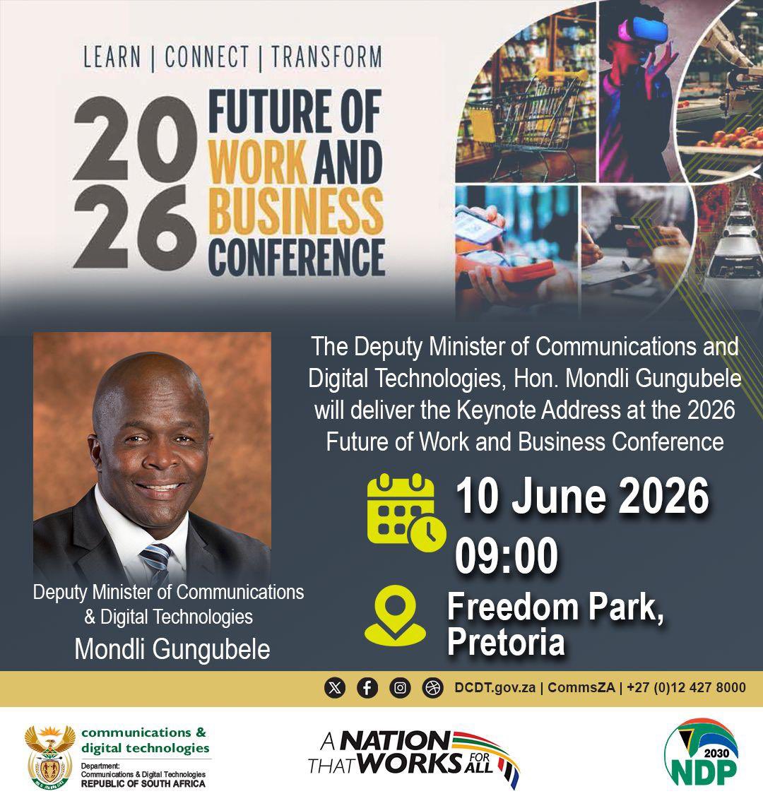 MondliGungubel_'s tweet photo. Tomorrow, I will deliver the Keynote Address at the Future of Work and Business Conference. The conference focuses on how to build a digitally skilled workforce & help it adapt to the demands of the digital economy.
π 10 June 2026
π Freedom Park, Pretoria
#ANationAtWork πΏπ¦ https://t.co/k52DQtrpWm