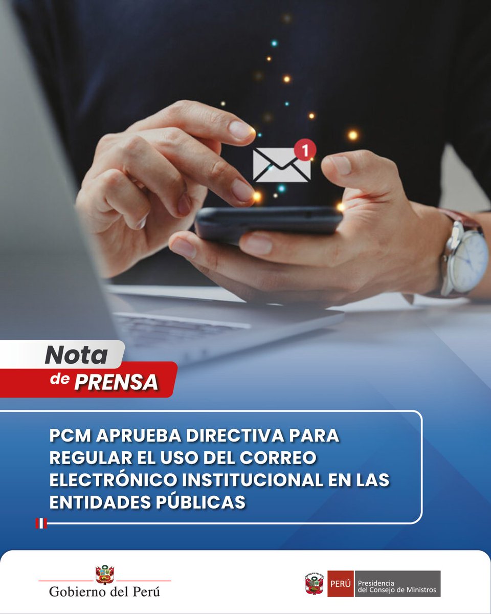 pcmperu's tweet photo. #PCMInforma | El Gobierno actualizó la norma para regular el uso del correo electrónico institucional en las entidades públicas, fortaleciendo la seguridad y el resguardo de la información oficial.

Conoce más aquí: 
https://t.co/6ZZZ7d0VxR https://t.co/t1LOujOTuC
