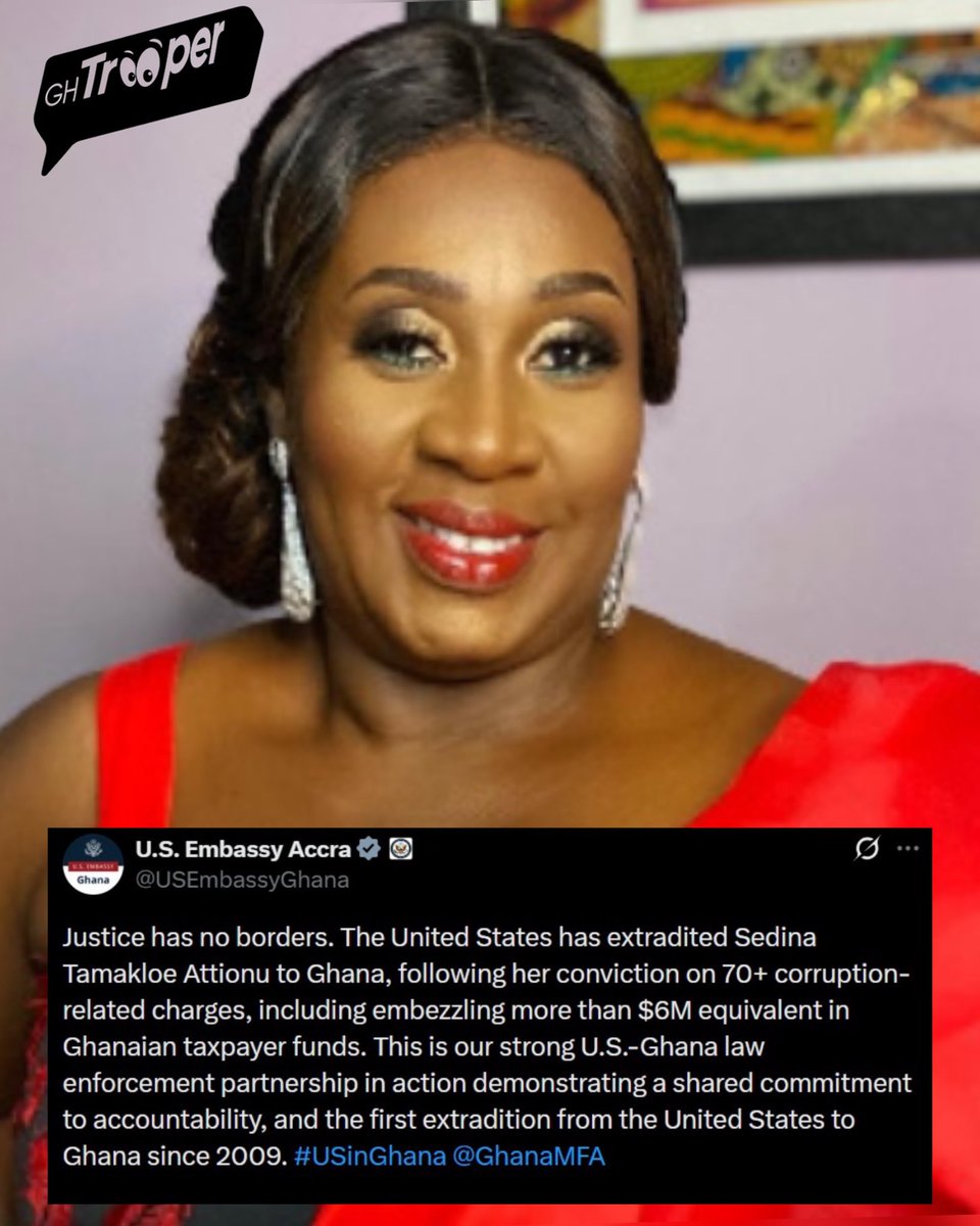 Gh_Trooper's tweet photo. Former MASLOC CEO Sedina Tamakloe extradited to Ghana, set to begin 10-year prison sentence https://t.co/y6tz4YWn6M