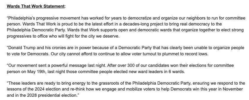 StephenJ_Caruso's tweet photo. Inbox: Wards That Work, a Philly Democratic Party reform coalition that wants a more responsive and accountable party structure, says candidates they support have won the chairmanship in six additional wards. https://t.co/l9MbrBAzau
