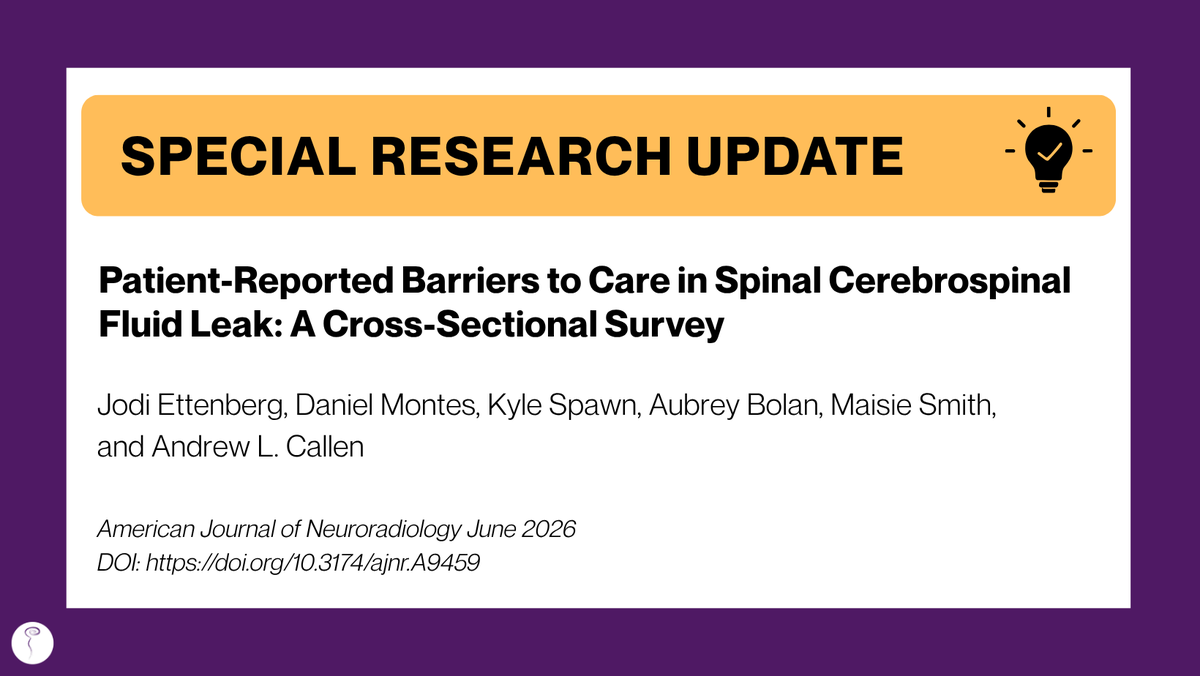 spinalCSFleak's tweet photo. This paper will be open access upon full publication; currently only the abstract is available online ahead of print.

The study results validated what we hear from patients: delayed diagnoses, misdiagnoses, financial strain, &amp; fragmented care pathways are common. https://t.co/m7jv67FGVy