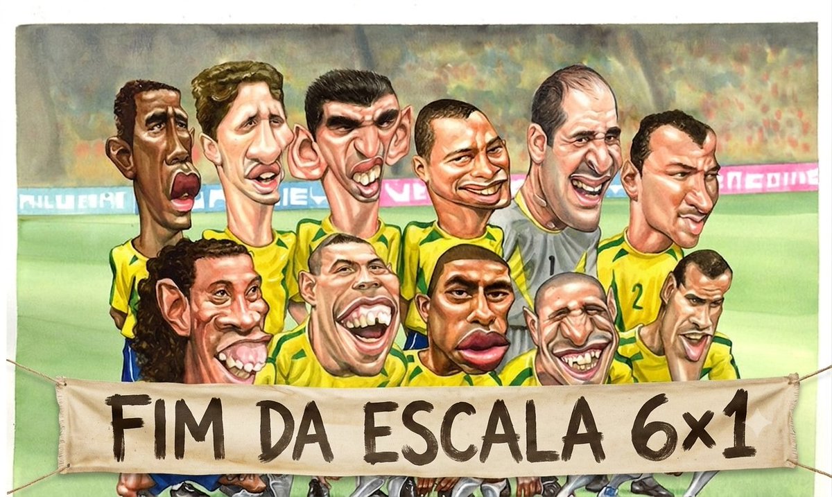 CutNobre's tweet photo. Marcos, Lúcio, Roque Júnior, Edmilson, Kléberson, Gilberto Silva, Cafu, Roberto Carlos, Ronaldo, Rivaldo e Ronaldinho Gaúcho: a nossa Seleção, e que Seleção, na final da Copa em 30 de junho de 2002, no Japão. Trouxeram para Brasil o título do penta. Naquele ano, a gente já lutava havia duas décadas pela redução da jornada de trabalho para 40 horas semanais. Hoje, 2026, o sonho é o hexa, e as 40 horas e o #fimdaescala6x1 viraram realidade,  foram aprovados pela Câmara dos Deputados,  após  intensa luta e pressão sindical @CUT_Brasil e popular sobre os deputados. Agora, a pressão tem que continuar ainda mais forte sobre os senadores. Até a  vitória da classe trabalhadora, no Senado.

Foto: Reprodução