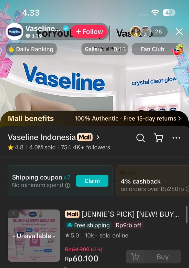 muffynstuff's tweet photo. Gue stalking semua ecommerce, tiap muncul Vaseline, JENNIE edition selalu soldout 😅 #VaselinexJENNIE #JENNIEVaselineIDayok cek buruan: https://t.co/gfXcOgQy1S https://t.co/khjHFdGjsp