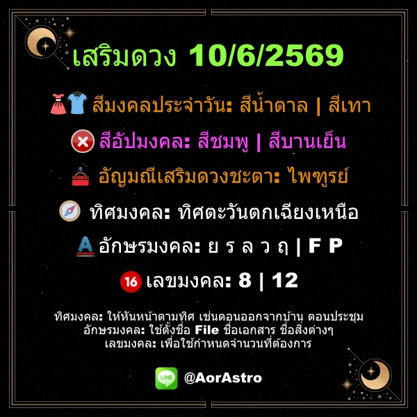 AorHoro's tweet photo. ดวงรายวัน by AorAstro วันที่ 10/6/2569
วันนี้ เหมาะกับงานที่ต้องการความสงบ งานบวช งานมงคล งานปลุกเสก
Strategic Astrology for Decision Making 
ติดต่อ line: @AorAstro
 #ดูดวง #Astrology #DestinyAnalysis
 #CEO #ผู้บริหาร #StrategicThinking #DecisionMaking #BusinessStrategy https://t.co/CU4zofOZtg