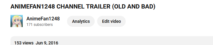 Anime_fan1248's tweet photo. Today is the 10th anniversary of the first video I ever uploaded to AnimeFan1248.

and it's still active to this day, who'd of thunk https://t.co/aIMfSmYvkM