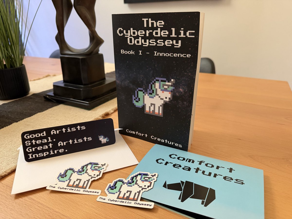Hashlipsnft's tweet photo. Thank you, @ComfortCreature, for the copy of The Cyberdelic Odyssey and all the extra goodies you included. It was a great surprise and is very much appreciated. Looking forward to diving in and starting the read. https://t.co/INelwtdroN