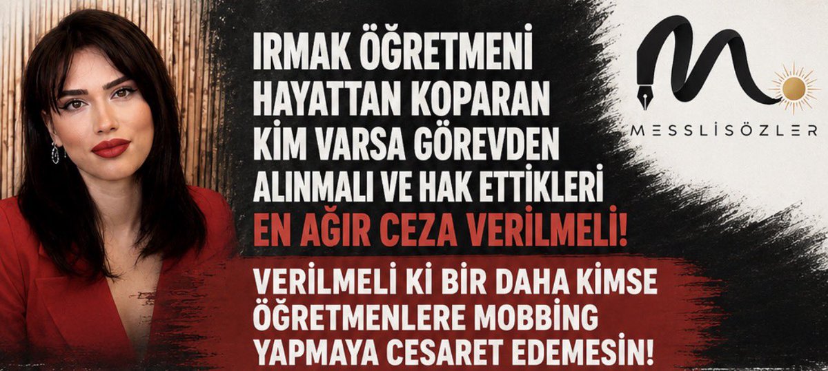messlli's tweet photo. Irmak Öğretmeni hayattan koparanlar adalete hesap vermelidir. Özellikle Ücretli ve sözleşmeli öğretmenlerin maruz kaldığı mobbing olaylarına karşı önlem almalıdır.
#irmaköğretmeni̇çinadalet #mobbing #meb #öğretmen #okul #IRMAKÖĞRETMENİÇİNADALET https://t.co/Ax5v6GfFd2