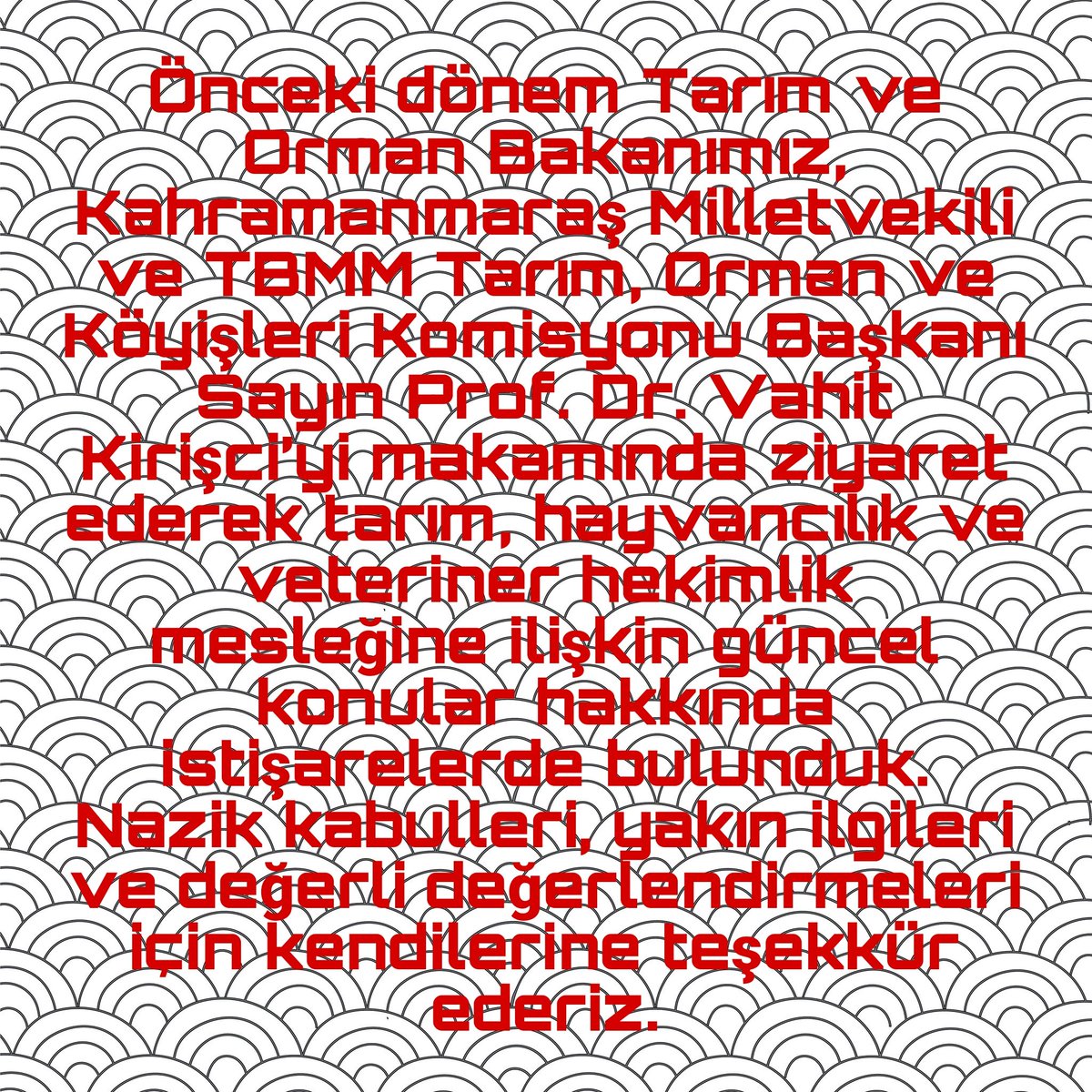 adanavho's tweet photo. Önceki dönem Tarım ve Orman Bakanımız, Kahramanmaraş Milletvekili ve TBMM Tarım, Orman ve Köyişleri Komisyonu Başkanı Sn. Prof. Dr. Vahit Kirişci’yi makamında ziyaret ederek tarım, hayvancılık ve veteriner hekimlik mesleğine ilişkin güncel konular hakkında istişarelerde bulunduk. https://t.co/9WRFXjXuUE