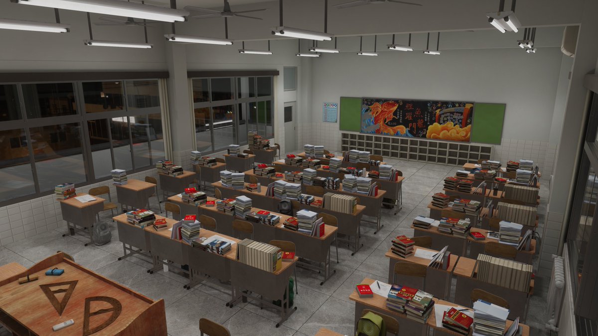 STswingtra's tweet photo. 「高中教室-晚自习后」 Chinese Highschool Classroom

时光荏苒，我做了一个回到学生时代的梦

按理说我不会去回忆或者美化这段经历，可每次回想起来都仍有些感慨。按照自己的记忆制作了个高中教室，预计会进行更新完善功能，希望大家能够喜欢。

炫耀一下上了热门第一~

#VRChat #VRChat_world紹介 https://t.co/oM6Ol1gazZ