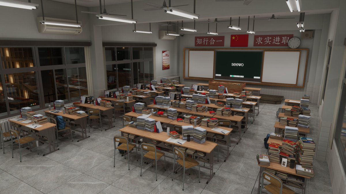 STswingtra's tweet photo. 「高中教室-晚自习后」 Chinese Highschool Classroom

时光荏苒，我做了一个回到学生时代的梦

按理说我不会去回忆或者美化这段经历，可每次回想起来都仍有些感慨。按照自己的记忆制作了个高中教室，预计会进行更新完善功能，希望大家能够喜欢。

炫耀一下上了热门第一~

#VRChat #VRChat_world紹介 https://t.co/oM6Ol1gazZ