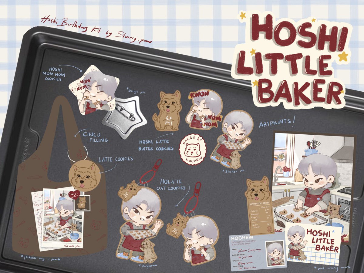 starrry_paw's tweet photo. 🍪🧑🏻‍🍳Ting! Hoshi Little Baker birthday kit is finally ready to be served! 

Freshly baked and designed with love, a special collection by @starrry_paw in collaboration with @Novinopii90 is finally here—made from the heart, just like a favorite recipe💛

#HOSHI #호시 https://t.co/yLVDsD6XRK