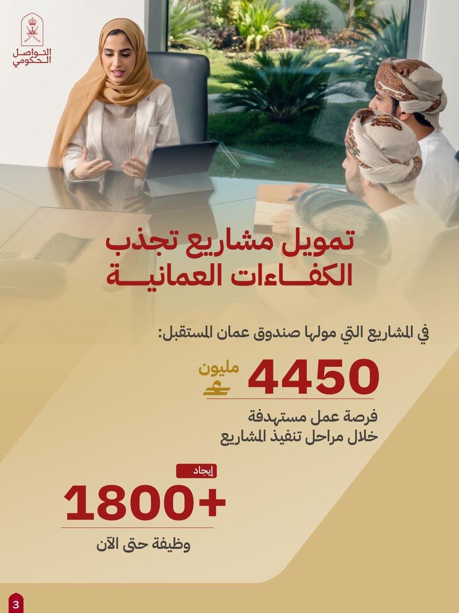 NabthOman's tweet photo. حراكٌ اقتصادي وطني يقوده صندوق عُمان المستقبل؛ ليستقطب المستثمرين من شتّى أنحاء العالم، ويولّد آفاقاً واعدة تُمكّن الكفاءات الوطنية لتصنع المستقبل بأيديها. 

#التواصل_الحكومي https://t.co/DYubieTJPn