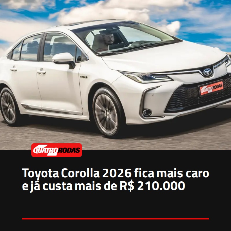 quatrorodas's tweet photo. Sedã médio da Toyota sofre reajuste em todas as versões e configuração de entrada já custa mais do que a topo de linha do BYD King
https://t.co/tVUCZA5t91 https://t.co/393WUMiXlQ