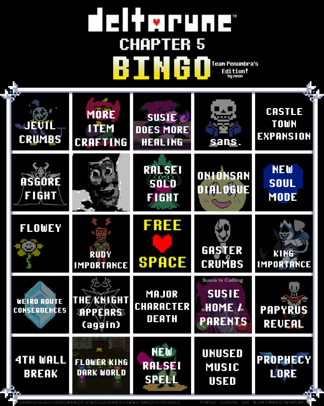 Luckily_Dragon's tweet photo. chapter 5 predictions bingo https://t.co/Z4Rq70TuNY