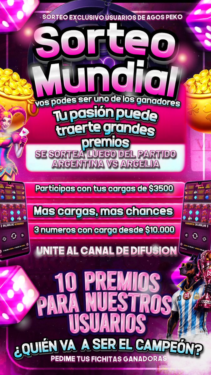Laurantas's tweet photo. Soy cajera de casino online en busca de usuarios que quieran participar del sorteo mundialista 🎰🍀🥳🥳 https://t.co/vkxBeuuHZ1