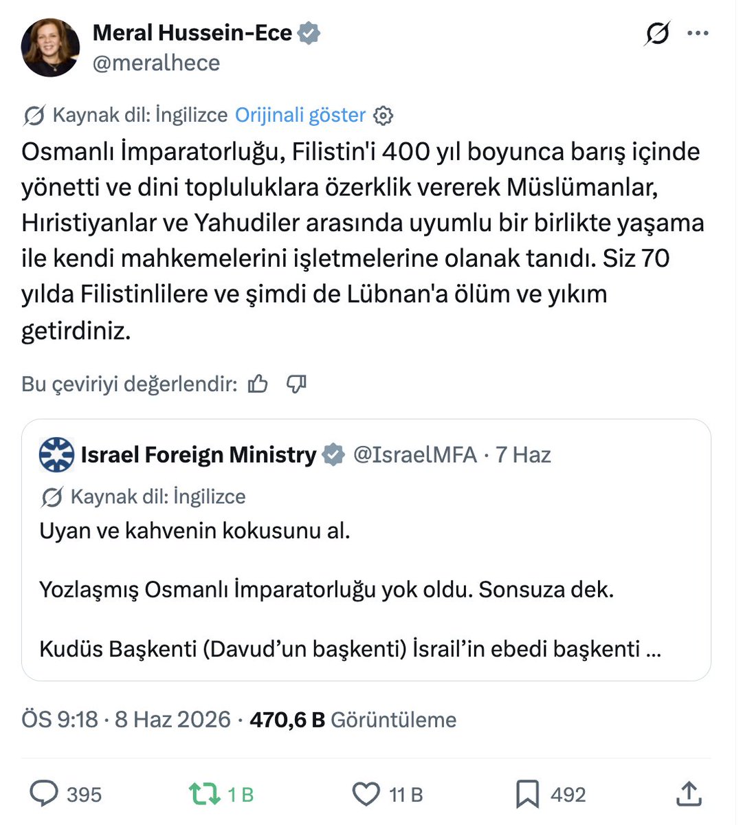 malikejder's tweet photo. İngiltere Lordlar Kamarası'nın üyesi Kıbrıs Türk'ü Meral Hüseyin Ece'den İsrail Dışişleri Bakanlığına kapak gibi cevap..

-@meralhece https://t.co/236ji0kLbF