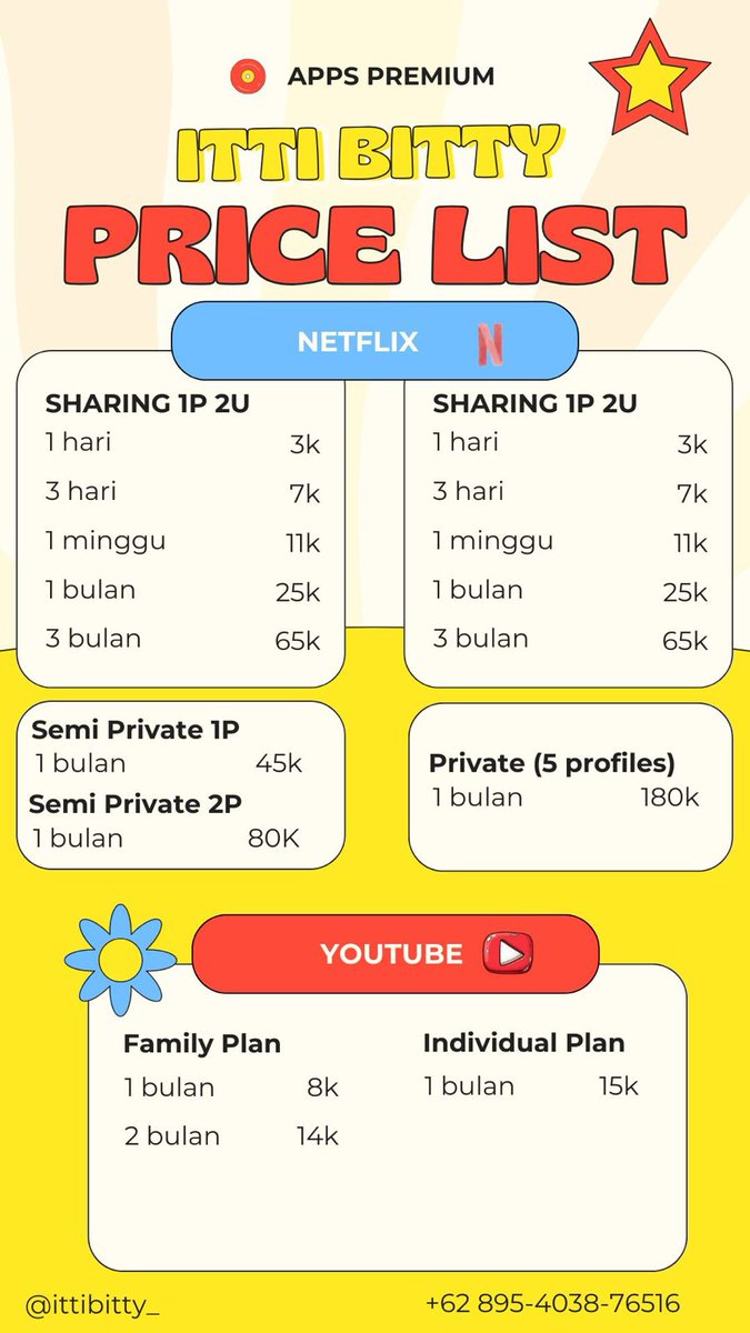 ittibitty_'s tweet photo. Bismillah reopenning apps premium store. yang mau beli aplikasi premium boleh dm / wa yaaa. ada netflix canva dll
#zonauang https://t.co/Oj6yedxmaN