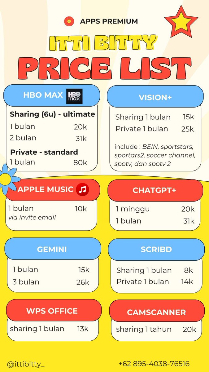 ittibitty_'s tweet photo. Bismillah reopenning apps premium store. yang mau beli aplikasi premium boleh dm / wa yaaa. ada netflix canva dll
#zonauang https://t.co/Oj6yedxmaN