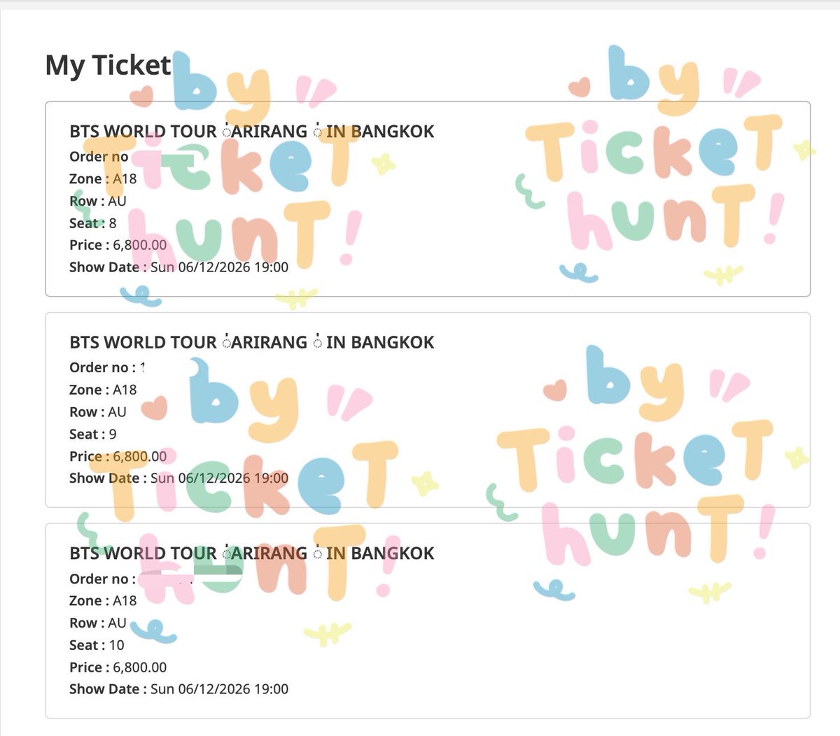 _tickethunt's tweet photo. PROOF Ticketing #BTSinBANGKOK Weverse Presale Today!✨

Thank you for trusting us💜 https://t.co/YtTp0f0PbM