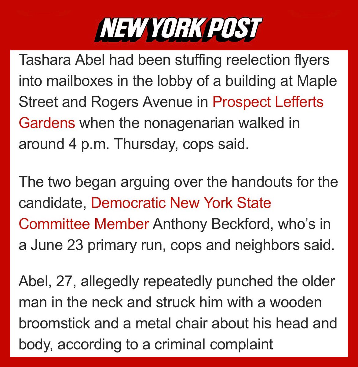 TheTimHunter's tweet photo. Very disappointing to see this happen right in my own neighborhood. Praying for our neighbor who was assaulted. 

This is exactly the reason why I’m proud to be supporting @AkelNyc and the @BklynCantWait Slate! https://t.co/28EQnS61bW