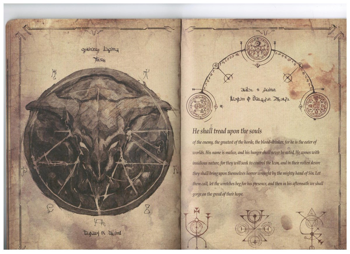 Rogue245028's tweet photo. Since Valen's son, Marok, is most likely to play a big role in The Dark Ages' DLC I would like to present this piece of obscure lore from #DOOM Eternal's collector's edition lore book when Marok was turned into the Icon of Sin after his death. https://t.co/LYX52jhZHJ