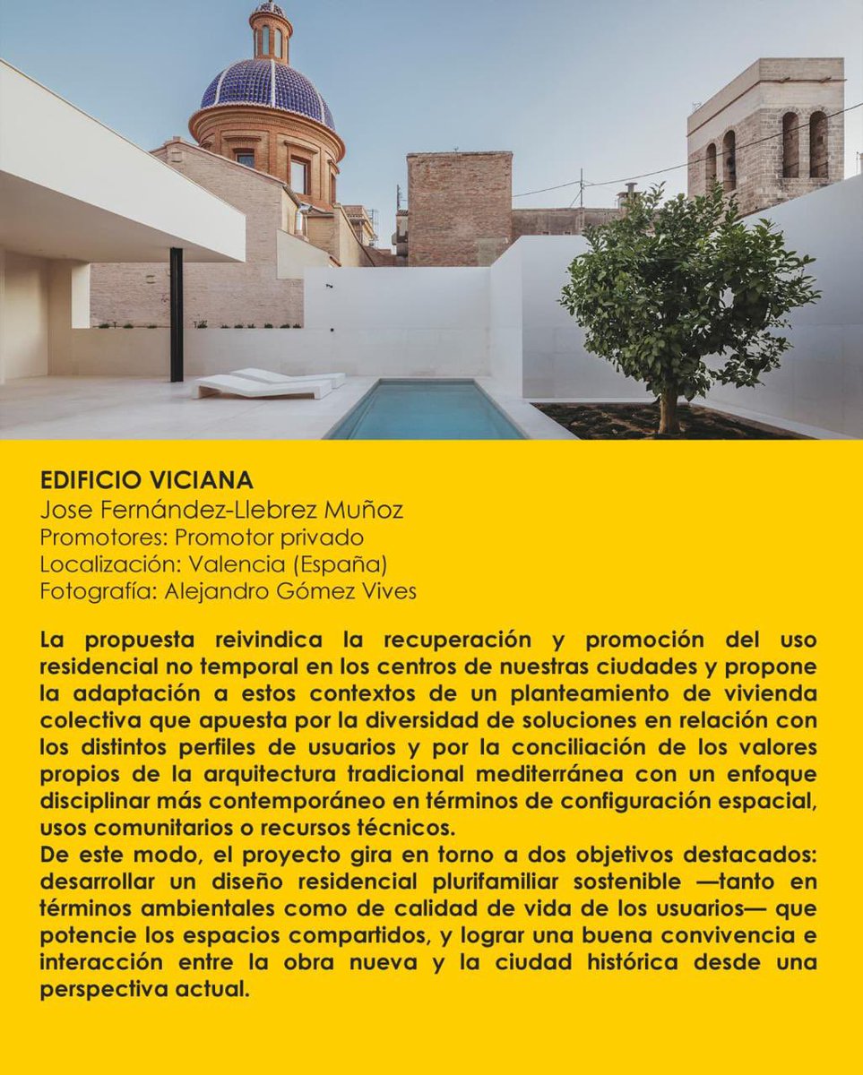 COACV's tweet photo. @CSCAE Proyecto finalista en los #PremiosARQUITECTURA 2026 del @cscae

Edificio residencial Viciana, Valencia, de José Fernández-Llebrez Muñoz, una propuesta de vivienda colectiva sostenible que apuesta por revitalizar los centros históricos y potenciar los espacios compartidos. https://t.co/7dtDMU4884
