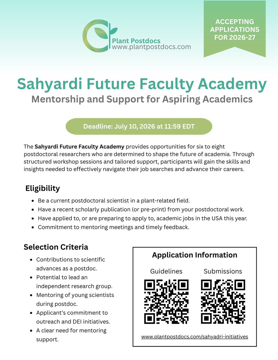plantpostdocs's tweet photo. Hi Fam!

We are excited to announce that applications are now being accepted for the Plant Postdoc's Sahyadri Initiatives: the Sahyadri Award for Outstanding Postdoctoral Researcher and the Sahyadri Future Faculty Academy.

 Information can be found at https://t.co/MGNPAfbQoO https://t.co/7ZYs0s5tH6