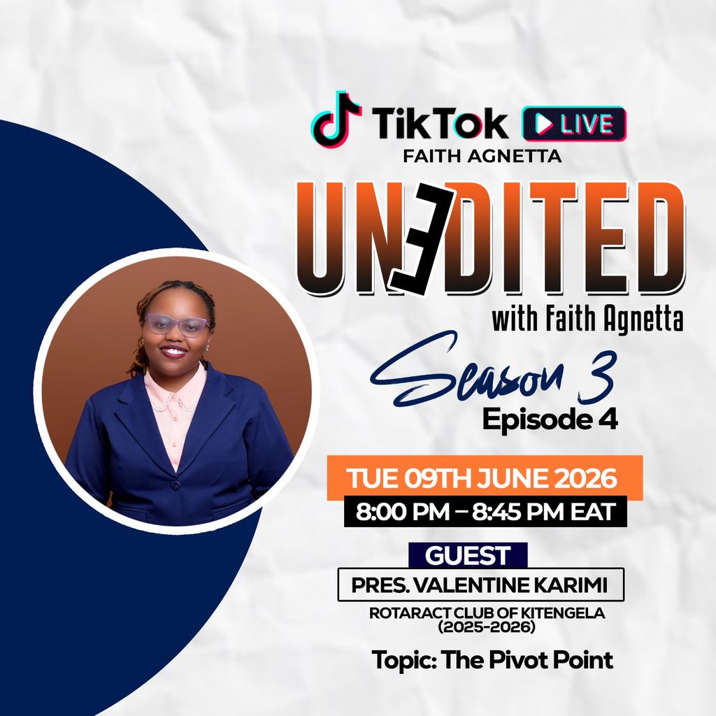 fagnetta's tweet photo. What do you do when you hit a defining crossroad in your leadership or life journey?
​Tonight on #UneditedWithFaith (S3, Ep4), I’m hosting Pres. Valentine of Rac Kitengela to unpack The Pivot Point. Time to unlock your next level. Tonight
🕗 8:00 PM - 8:45 PM EAT
📍 #TikTokLive https://t.co/53yVQOkUwi