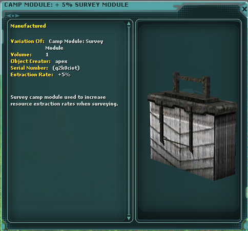 SWGNexus's tweet photo. SWG Nexus camps let you set up deep in the wilds with powerful Survey Modules that boost hand sampling extraction rates for everyone in camp.

Plus crafting stations, cloning tubes, shuttle beacons, junk dealers &amp; more.

Modular. Upgradable. Perfect for Scouts &amp; Rangers. https://t.co/Ptws7q8Vng