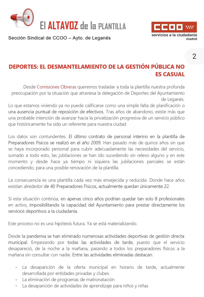 CxCLeganes's tweet photo. #Leganés. El desmantelamiento de la gestión deportiva.
El logro de la concejala y del comisario político que trajeron.
Ahora cuadra porqué no lo querían en su ayuntamiento. https://t.co/JgozWiVEtt