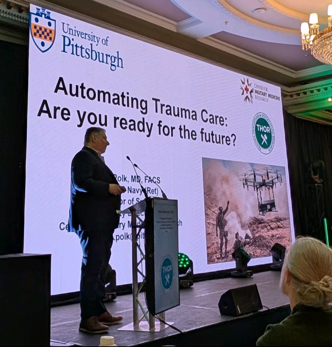 theTHORnetwork's tweet photo. Day 2 of #THOR2026 opened with lessons from Ukraine.

Drone warfare, complex wounds, prolonged tourniquet use, decision support, and AI-enabled trauma care are changing what casualty management requires.

#Ukraine #MilitaryMedicine #TCCC https://t.co/ZmMlO39CRW