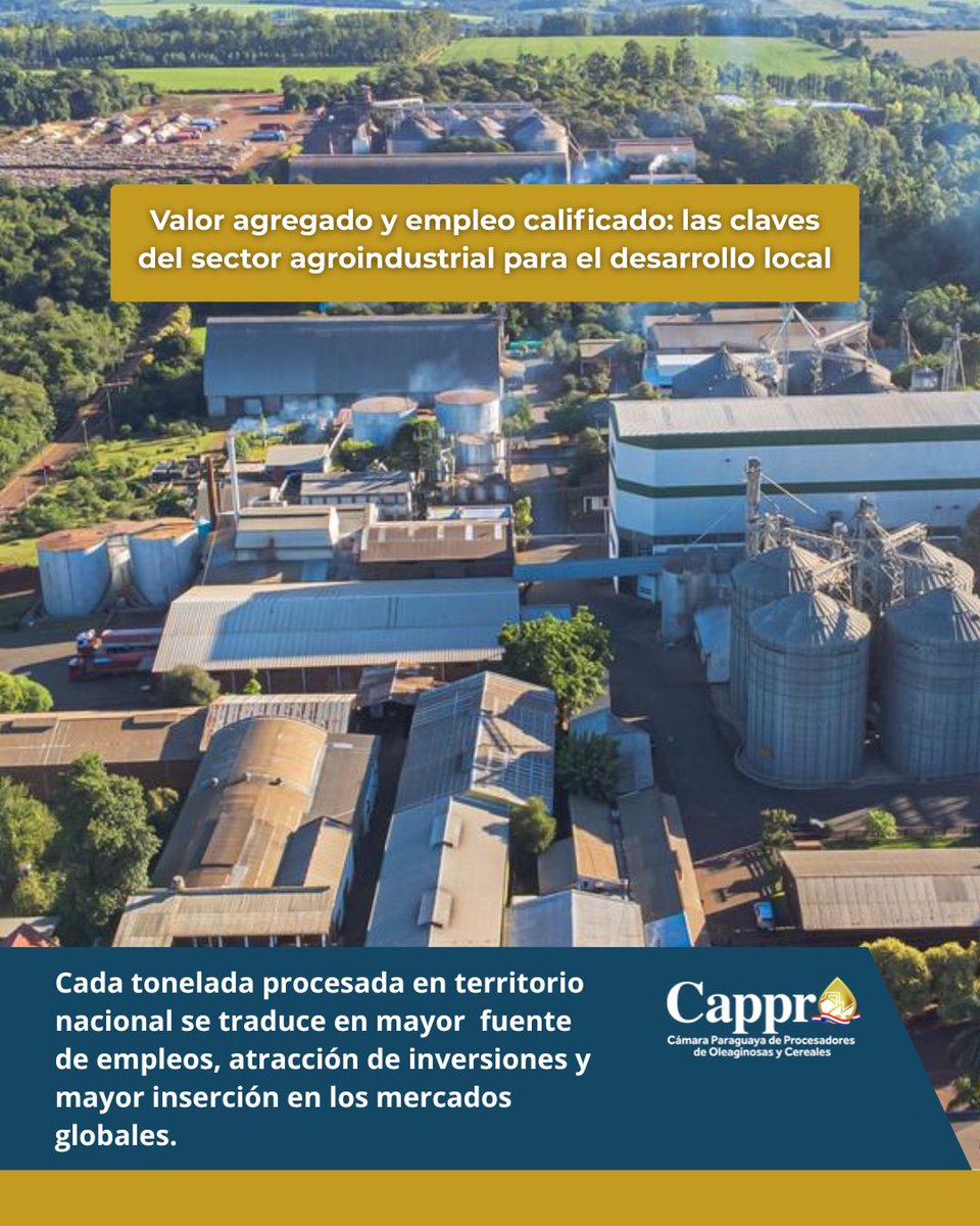 cappropy's tweet photo. En 2025 Paraguay cosechó más de 10,05 millones de toneladas de poroto de soja, pero 7,1 millones se exportaron en estado natural.

Nuestro país cuenta con una capacidad de procesamiento de hasta 4,77 millones de toneladas anuales, lo que demuestra el enorme margen que tenemos para seguir creciendo.

Cada tonelada que se procesa en el país significa más inversión, más fuentes de empleo y más desarrollo. ⚙️🌱

Conocé sobre el potencial de la molienda nacional en este link: https://t.co/85BCgzRnL0

📲 Enterate de esta y más noticias del sector agroindustrial suscribiéndote a nuestro Newsletter: https://t.co/WbCIsxiiV8

#CAPPROPy #Agroindustria