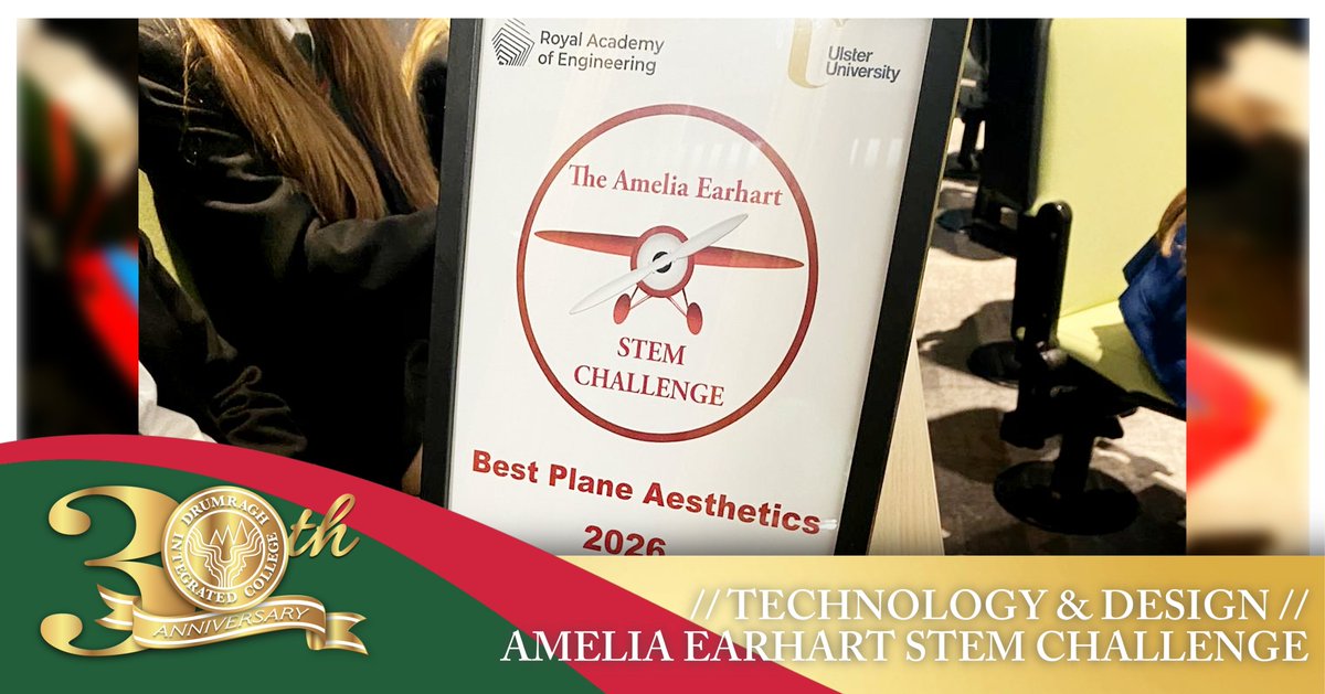 _Drumragh's tweet photo. Year 9 Technology &amp; Design students won the Best Plane Aesthetics award at the Amelia Earhart STEM Challenge at Ulster University! 🥇✈️
A fantastic achievement showcasing creativity, teamwork and innovation. We are so proud! #ChooseIntegrated https://t.co/AqEmeAr1DY