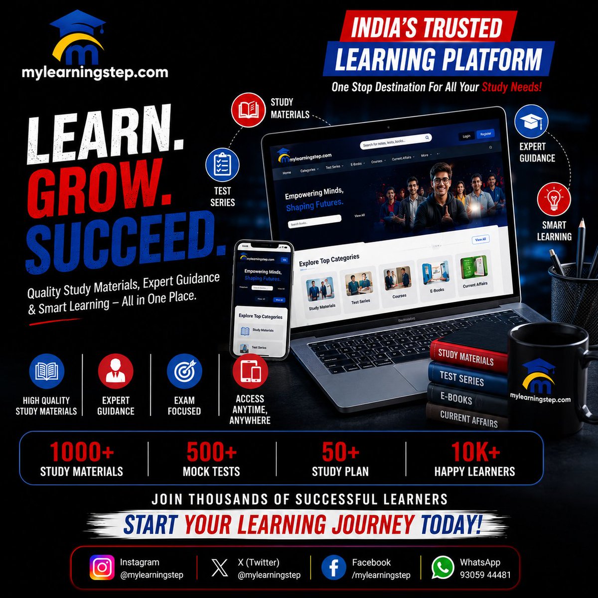 mylearningstep's tweet photo. Why thousands of students trust My Learning Step:
 1000+ High-Quality Study Materials
 500+ Exam-Focused Mock Tests
 50+Tailored Study Plans
 Expert Guidance &amp; Smart Learning tools
#MyLearningStep #LearnGrowSucceed #OnlineEducation #StudyMaterials #MockTestSeries #ExamPreparation https://t.co/XEjMeFpITZ