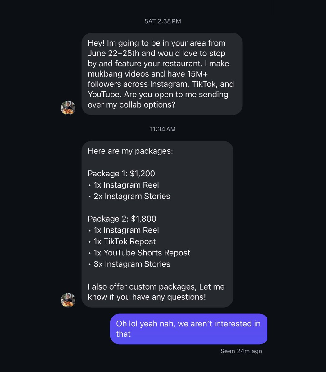 Dexerto's tweet photo. A restaurant owner has called out food influencer Wasil Daoud who asked for $1,800 to create content while eating there

"I don't need a like from Brazil, I need to put out good food consistently and connect with people of Pittsburgh who spend their hard earned money" https://t.co/8j7dkjTyMg