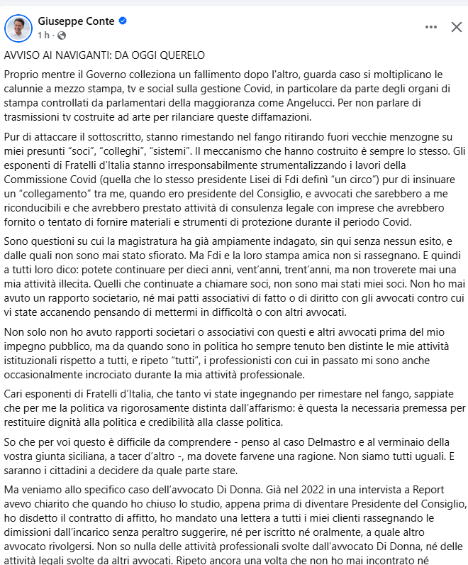 BMbriana's tweet photo. "da oggi chi persevera nella calunnia sarà querelato e, tengo a chiarirlo per massima trasparenza, verrà querelato non solo per l’oggi ma anche per tutte le falsità diffuse negli ultimi anni"

Avviso ai naviganti #Conte querela

Finalmente Presidente
>> https://t.co/OMp2x2Si19
