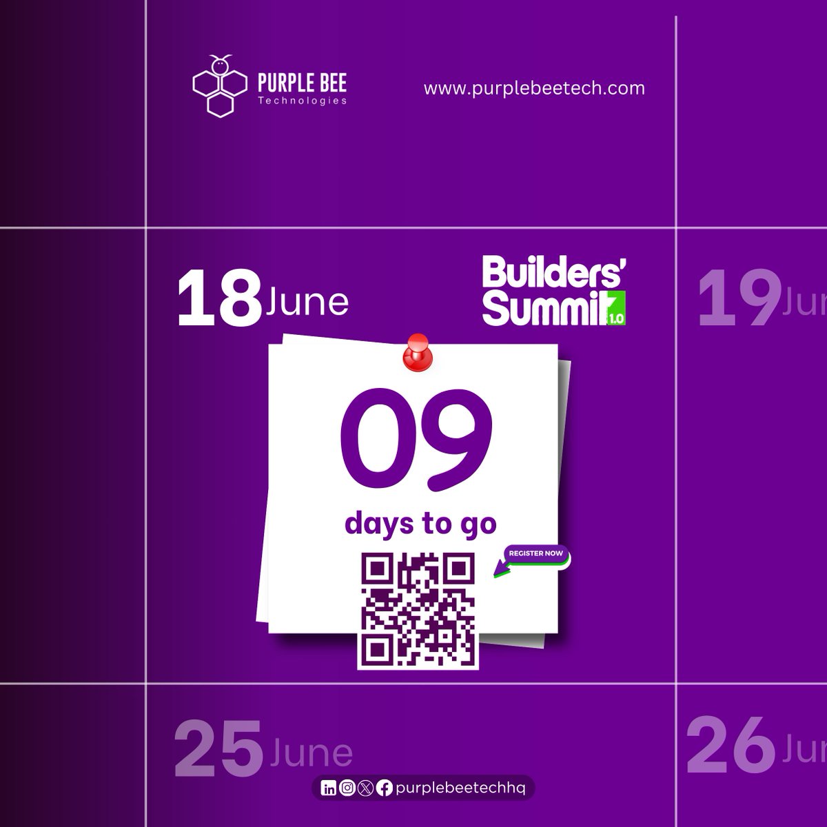 PurpleBeeTechHQ's tweet photo. Builders’ Summit 1.0 – Learn, Build &amp; Grow!

📅 18th June 2026 | 📍 41, Ojido Street, Ado-Ekiti
Don’t miss your chance to connect, create, and step into the future of tech!
🎟️ Register: https://t.co/NyhshWf8R0
#BuildersSummit #PurpleBeeTech #LearnBuildGrow #TechInnovation https://t.co/jcnWKn1Vkj