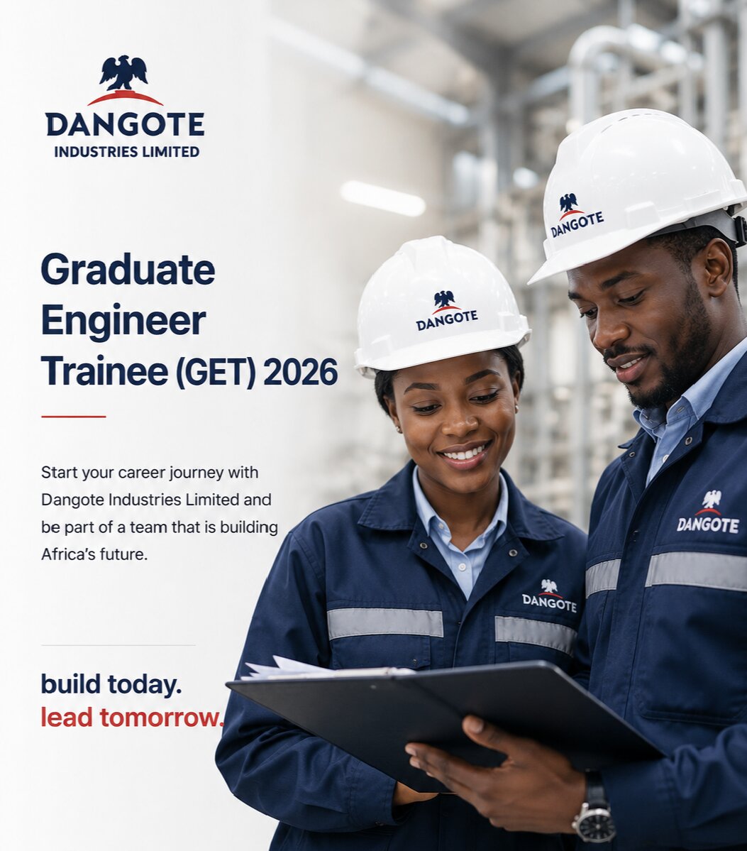 ologunagbajohnM's tweet photo. Dangote Industries Graduate Engineer Trainee (GET) 2026

Requirements:
- https://t.co/9QXAPW6KKG / B.E. / https://t.co/tFA9dt09P2 in Computer Science, Information Technology, Electronics, or related fields OR https://t.co/Akd4HZcMrH / BBA / MBA (Finance) with interest in IT-enabled financial processes.
- Strong analytical and problem-solving skills
- Willingness to learn SAP S/4HANA Finance and Cash Management

Benefits:
- Competitive salary
- Private health insurance
- Paid time off
- Professional training and development
- Career growth opportunities

Apply: https://t.co/P4uKa6RX2E