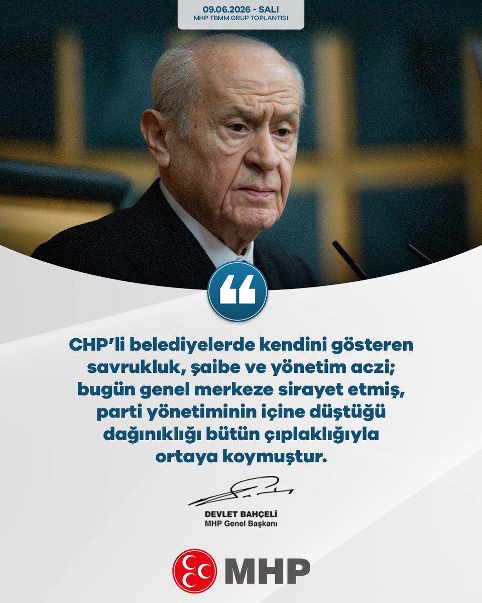 MahmutReis61's tweet photo. CHP’li belediyelerde kendini gösteren savrukluk, şaibe ve yönetim aczi; bugün genel merkeze sirayet etmiş, parti yönetiminin içine düştüğü dağınıklığı bütün çıplaklığıyla ortaya koymuştur.

Bilge Lider Dr. Devlet BAHÇELİ https://t.co/1BTssqJMDl